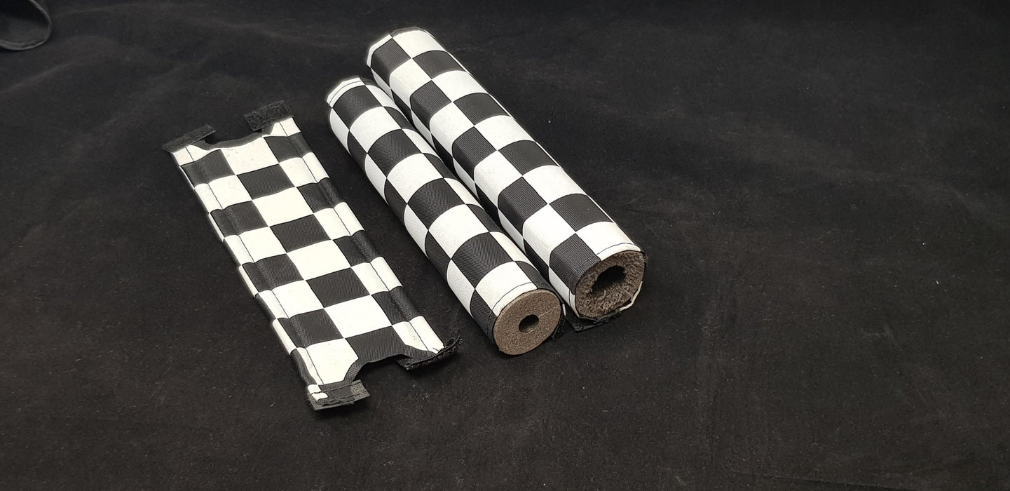 BMX BLACK & WHITE CHEQUERED PAD SET 3 PC FRAME,HANDLEBAR & STEM OLD SCHOOL BMX