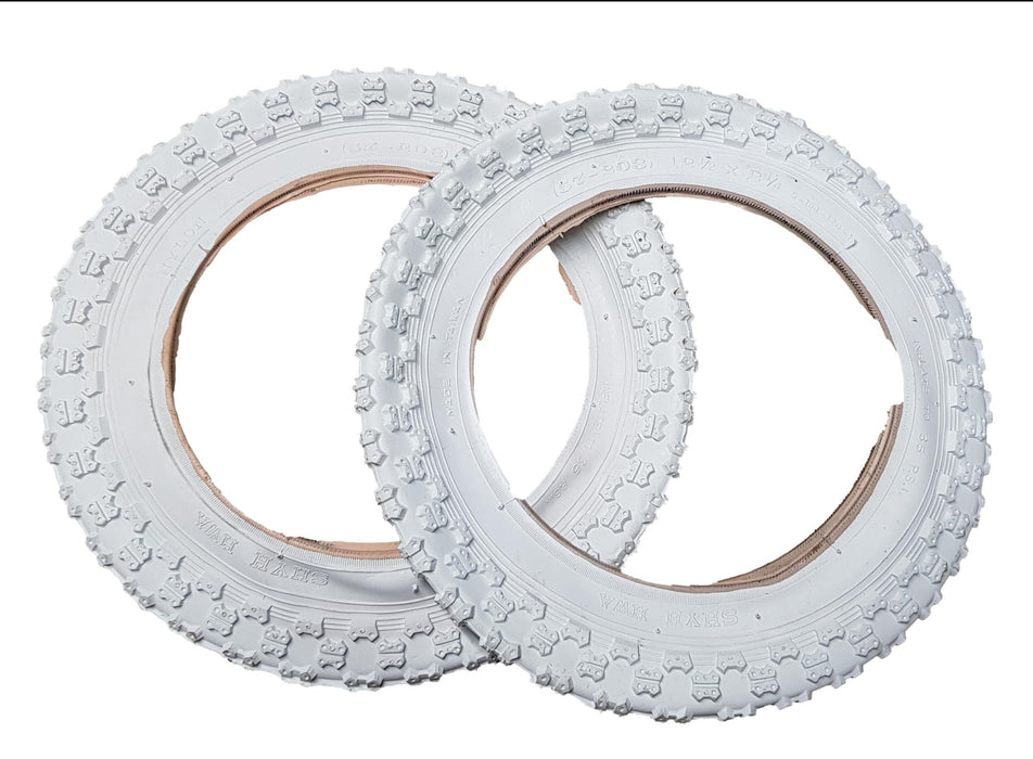PAIR WHITE 12 1-2" X 2 1-4" 57-203 TYRES KIDS BIKE SCOOTER CYCLE GOOD TREAD NOS