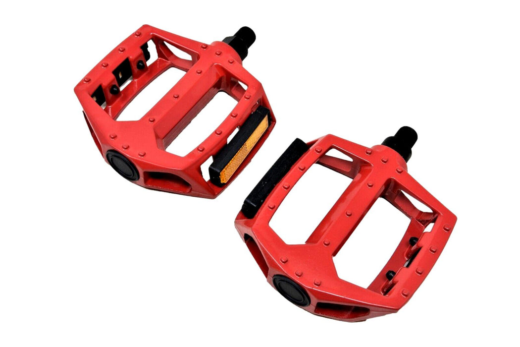 Pair 1/2" Bicycle Red BMX Bike Alloy Platform Pedals one piece crank bikes