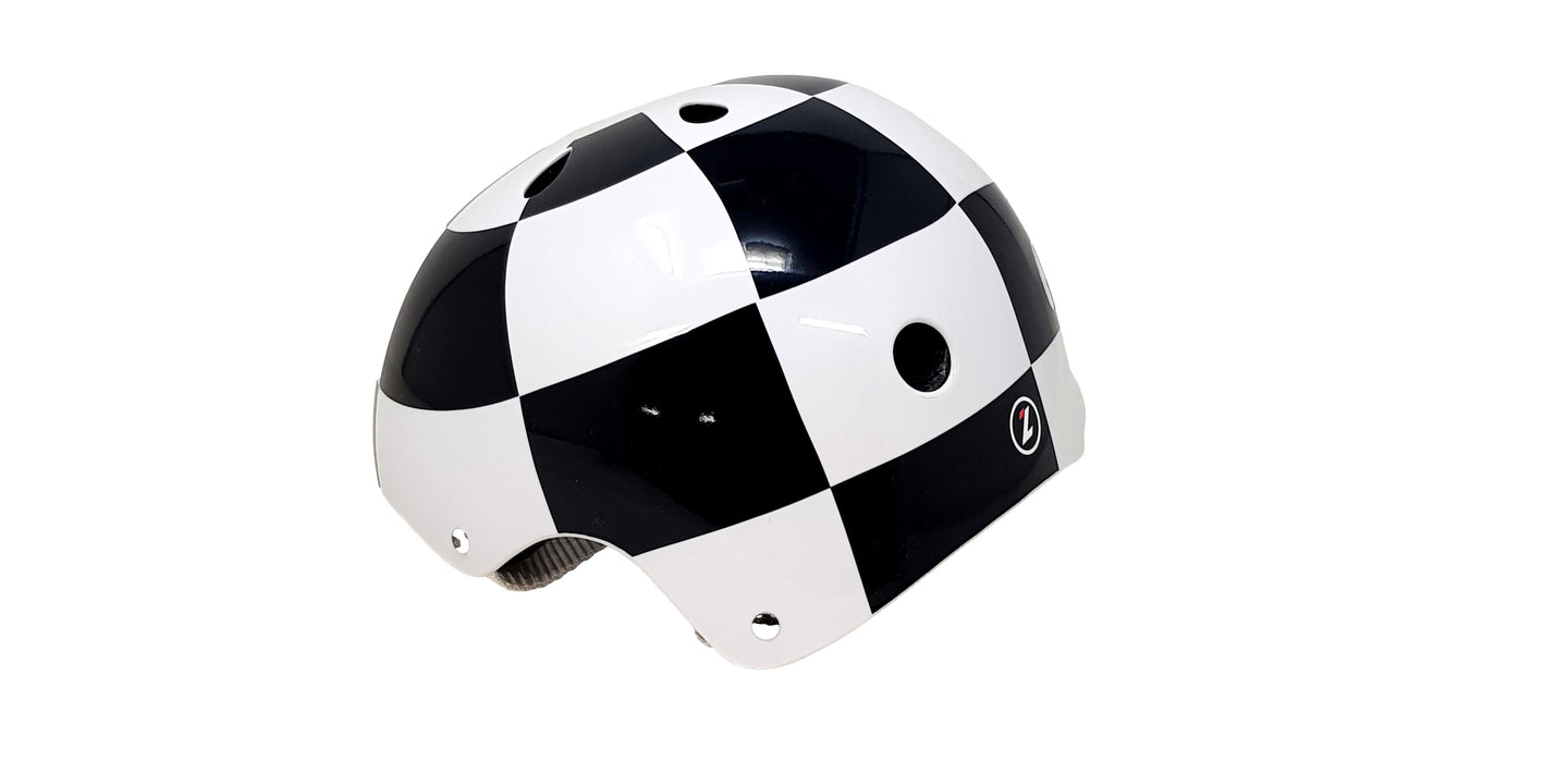 Lazer Finish BMX Bike / Skate Helmet Black And White chequered flag Design 54-58cm