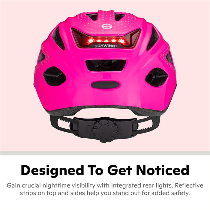 Schwinn Beam LED Lighted Adult Pink Bike Helmet 58-61cm , Reflective Design