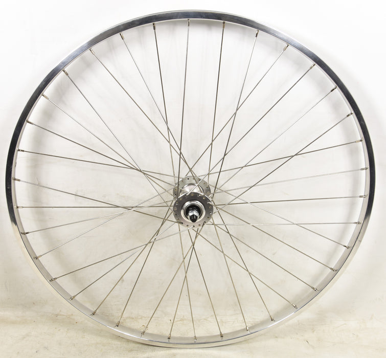 60’s,70’s80’s RACING BIKE 27”x 1 1-4”POLISHED ALLOY RIM FRONT WHEEL LARGE FLANGE