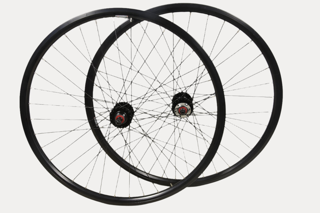 PAIR BIKE WHEELS 700c (622 x19) DISC HUB TREKKING HYBRID  BLACK SCREW ON FREEWHEEL MULTI-SPEED