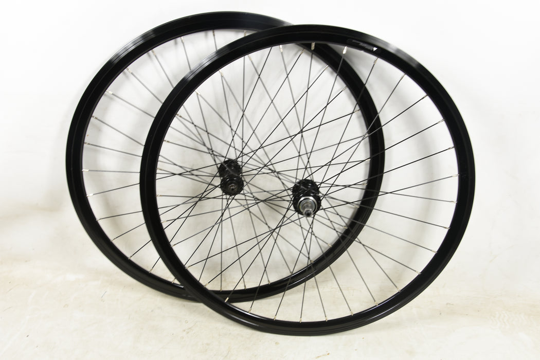 PAIR 700c (622 x 13) ROAD BIKE RACER WHEELS BLACK ALLOY QR HUBS 100/130mm