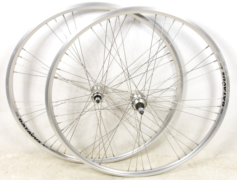 PAIR 700C WHEELS DUAL WALL 9 X 4 SPOKE SILVER (622 X 17)130MM OLD 5/6/7 SPEED SUIT ROAD HYBRID