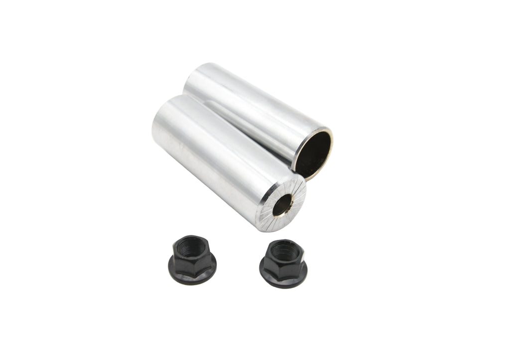 PAIR BMX CHROME STUNT PEGS FOR 14mm AXLE + NUTS 4” (100mm) 38mm DIA GRIND PEGS  NO THREAD