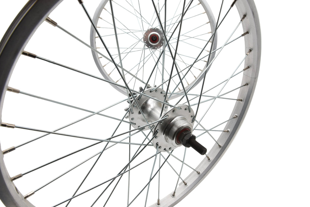 PAIR SILVER 20 x1.75 (406-20) FLIP FLOP FIXIE BIKE WHEELS-FOLDER CONVERSIONS & PROJECTS