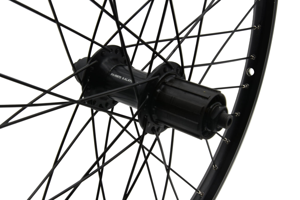 20" FOLDING OR KIDS BIKE WHEELS 406 - 17 RIMS BLACK DUAL WALL SHIMANO FH-RM70 8-9SPD CASSETTE 100/135mm