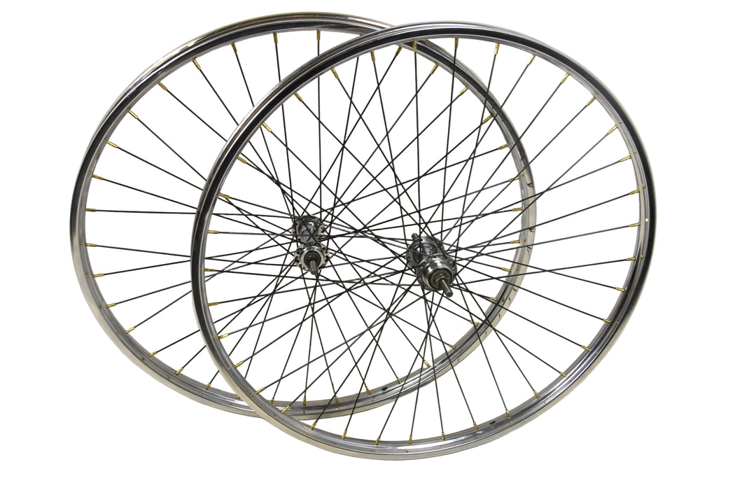PAIR WHEELS VINTAGE ROADSTER BIKE 26 x 1 1-2 WESTRICK ROD-CALIPER BRAKE CP RIMS BLACK SPOKES