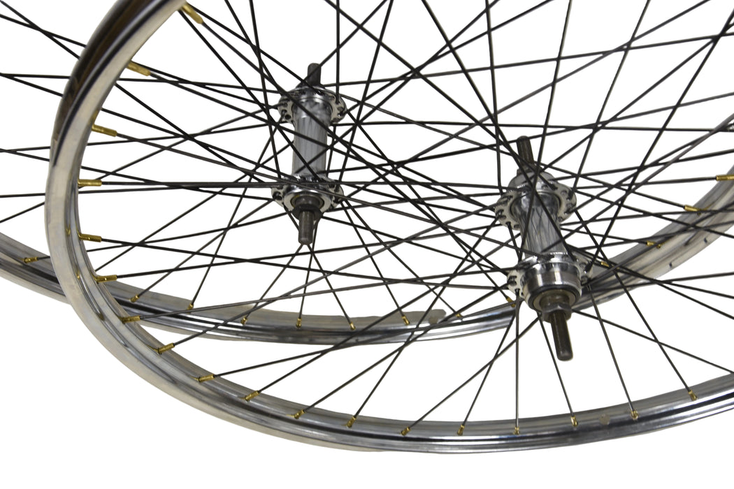 PAIR WHEELS VINTAGE ROADSTER BIKE 26 x 1 1-2 WESTRICK ROD-CALIPER BRAKE CP RIMS BLACK SPOKES