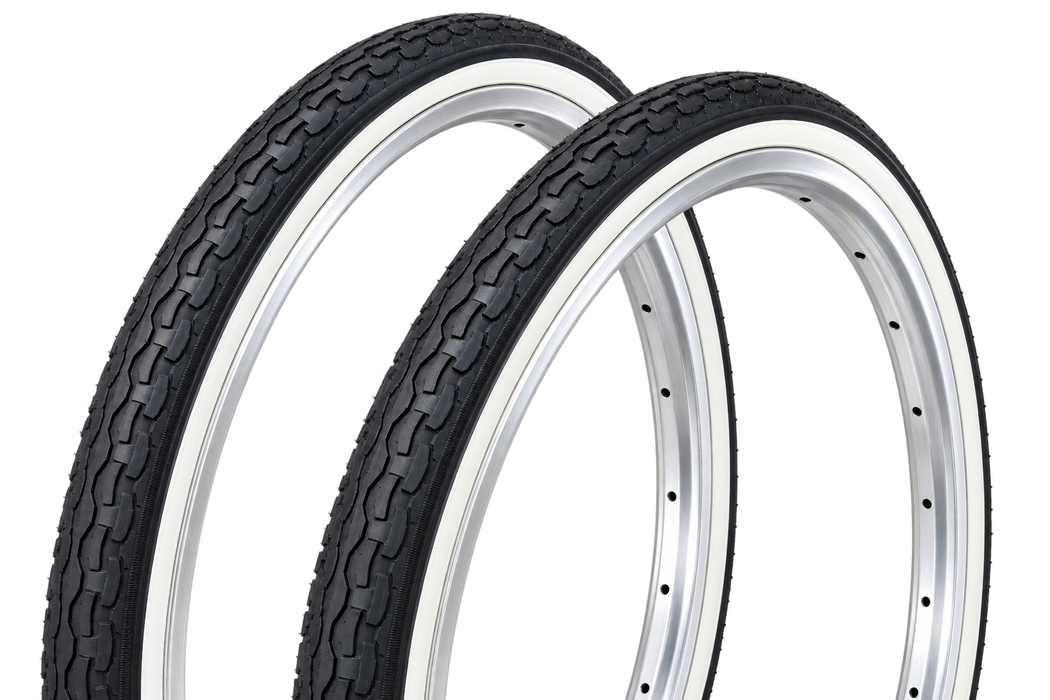Pair Of 16 x 1.75 (47-305) Whitewall Zig Zag Tread Junior / Vintage Bike Tyres