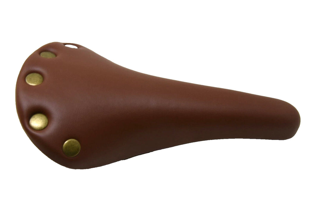 Cionlli Classic Style Brown Leather Look Riveted Bicycle Fixie Mens Saddle