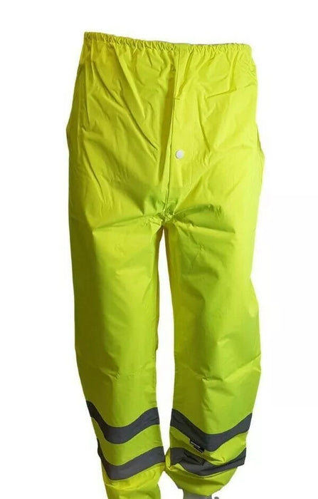 Hi Viz Fluorescent Yellow Trousers 100% Waterproof Wet weather Work Wear Clothes Medium