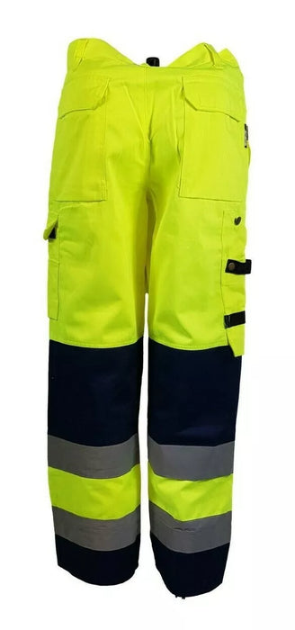 Hi Viz Fluorescent Yellow Navy Blue Trousers Heavy Duty Work Wear Small