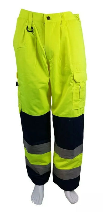 Hi Viz Fluorescent Yellow Navy Blue Trousers Heavy Duty Work Wear Small