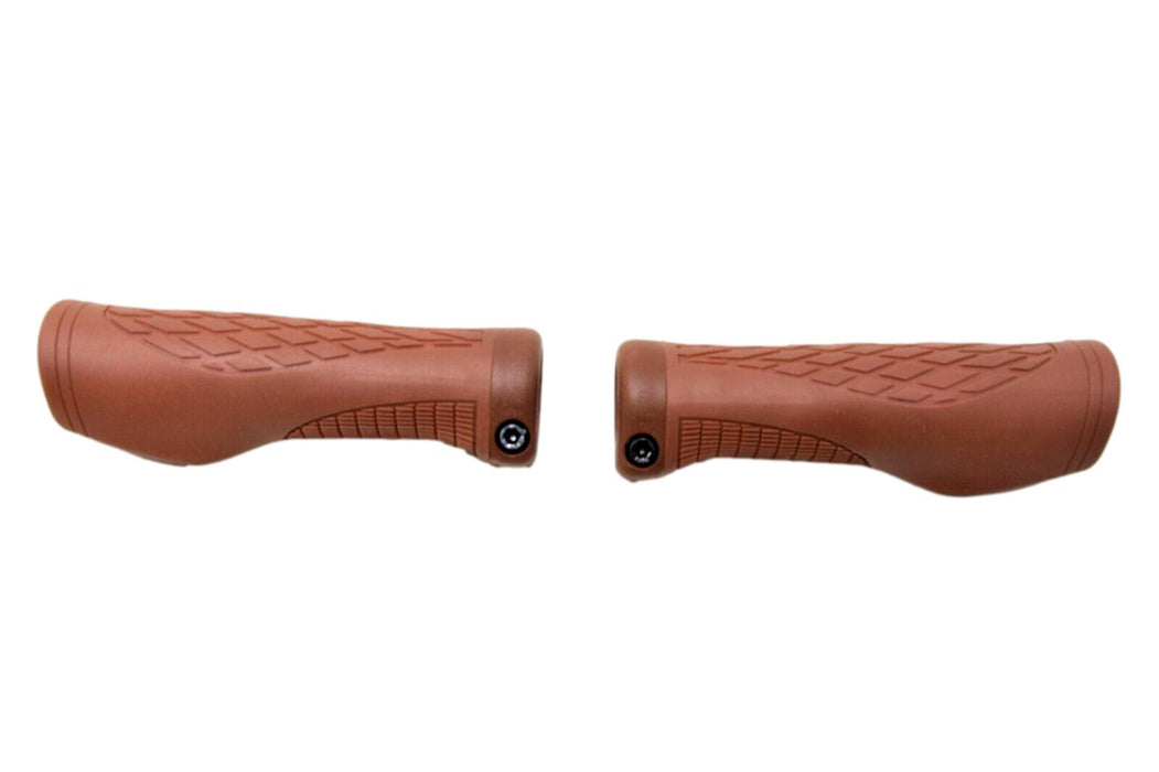 Brown Lock On Bike Long Handlebar Grips 132mm Ergo Shaped For Comfort