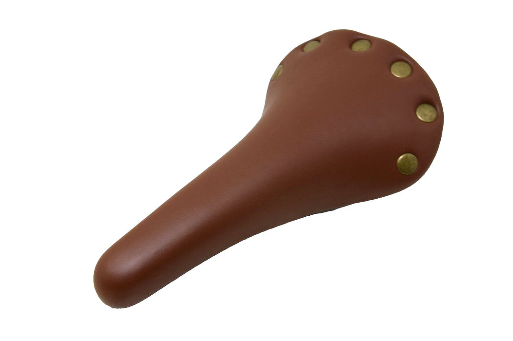 Cionlli Classic Style Brown Leather Look Riveted Bicycle Fixie Mens Saddle
