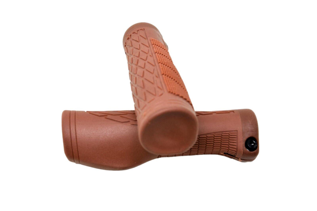 Brown Lock On Bike Long Handlebar Grips 132mm Ergo Shaped For Comfort