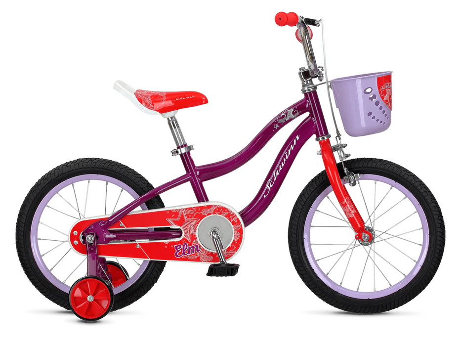 Schwinn Elm 16" Wheel Purple / Red Kids Bike With Stabilisers