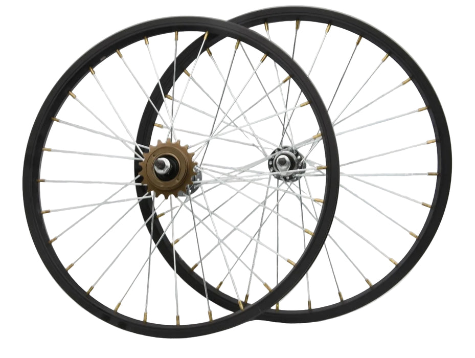 PAIR 20 x 1.75 SINGLE SPEED BLACK WHEELS KIDS BIKE 406 - 21 RIM + 18 Teeth FREEWHEEL