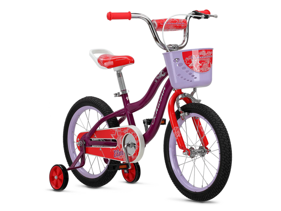 Schwinn Elm 16" Wheel Purple / Red Kids Bike With Stabilisers