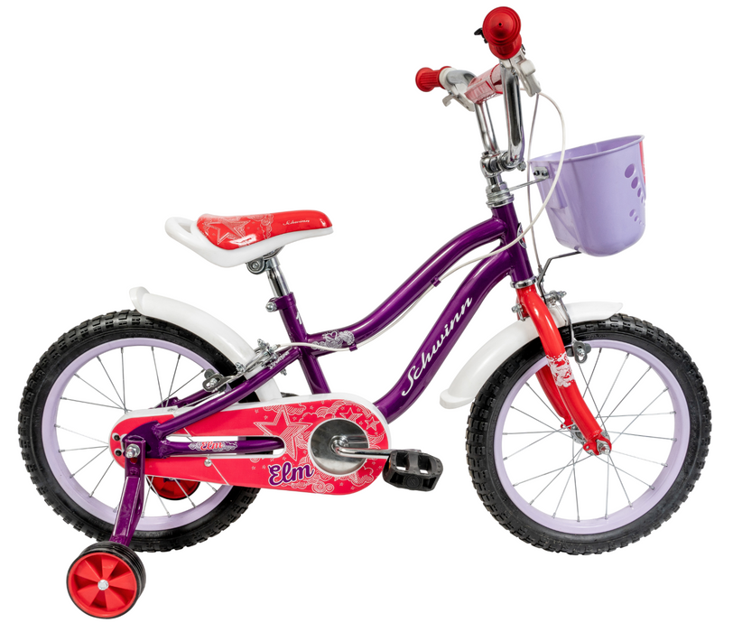 Schwinn Elm 16" Wheel Purple / Red Kids Bike With Stabilisers