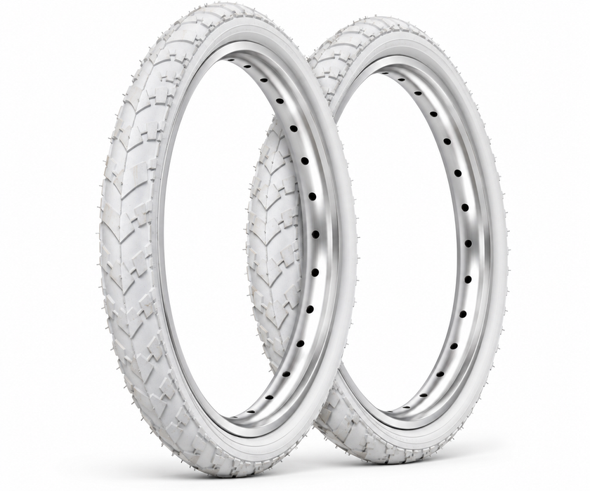 18 x 1.75 (47-355) White Childrens BMX / MTB Tractor Tread Bike Tyre Or Tubes