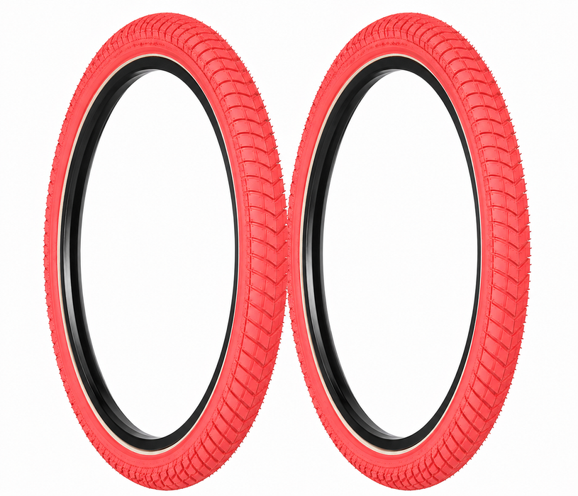 20 x 1.95 (47-406) RED BMX FREESTYLE TYRES THAT ALSO SUIT 20 x 1.75 & 20 x 2.125