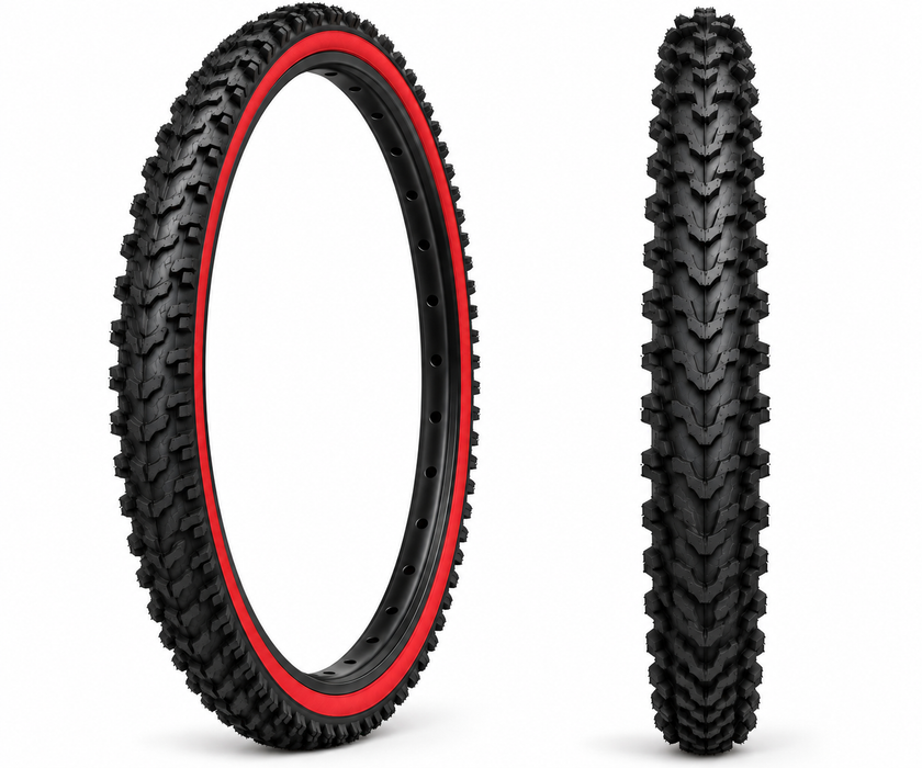 MTB Tyre 26 x 1.95 (52 - 559) Red Sidewall Mountain Bike All Terrain Tread