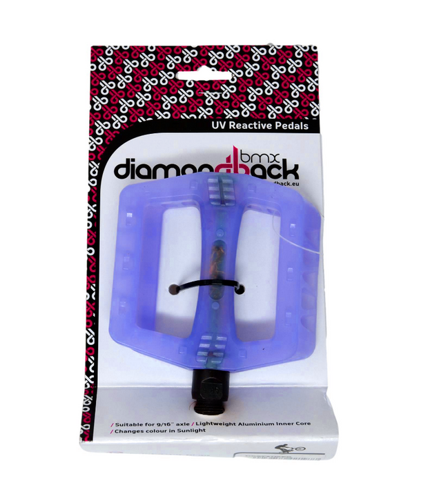 Diamondback 9-16" White - Purple UV Reactive BMX MTB Bike Pedals