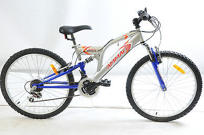 24” WHEEL FULL SUSPENSION MOUNTAIN BIKE 18 SPEED SHIMANO 24” SILVER BLUE EX DEMO - Bankrupt Bike Parts