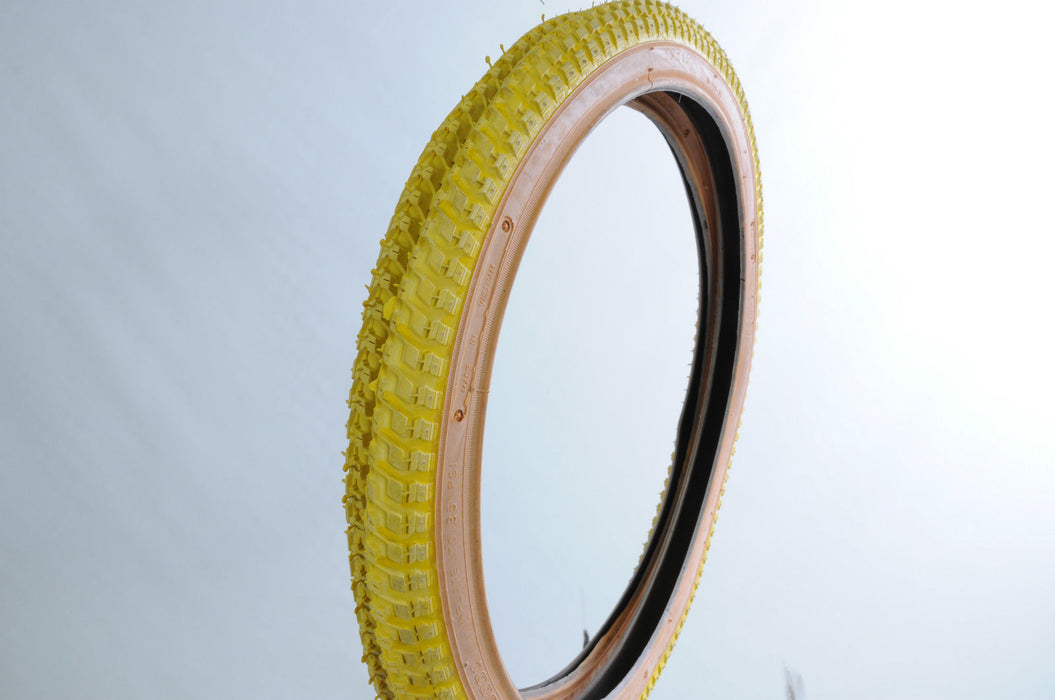 PAIR 20 x 1.75 OLD SCHOOL BMX "SNAKE BELLY" TYRES YELLOW AMBERWALL (GUMWALLS) RA