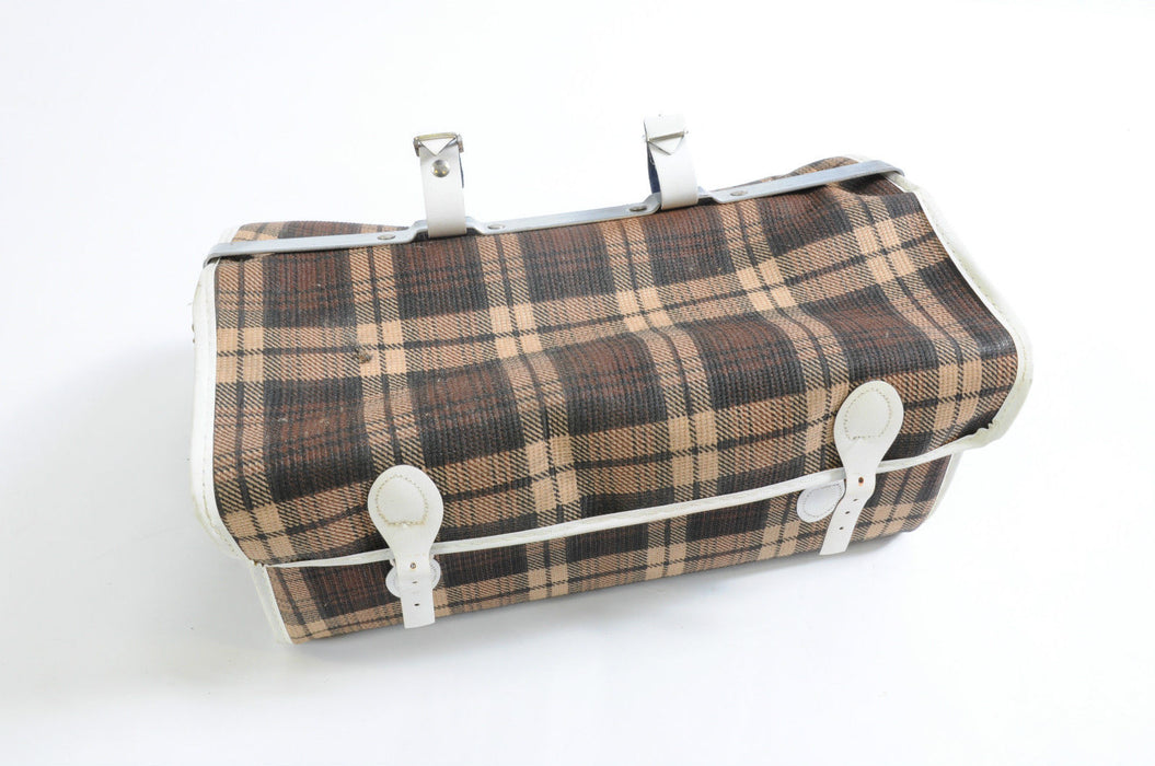 RARE 70’s BRITISH MADE LARGE 13” RACING BIKE SADDLEBAG TARTAN NEW OLD STOCK NOS