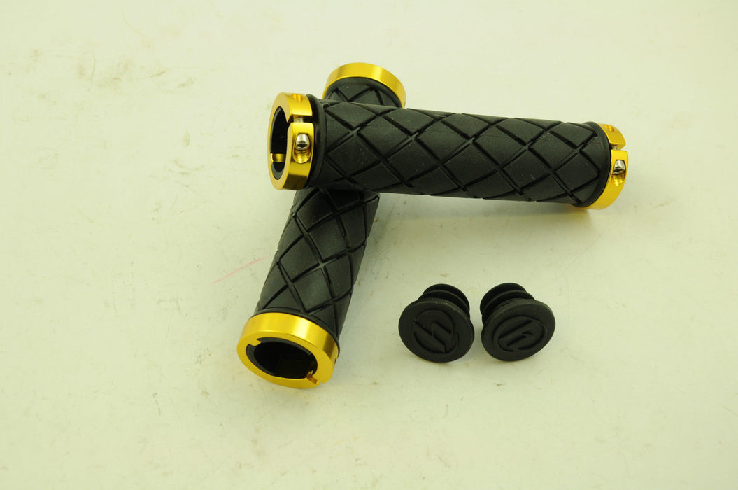 HERRMANS CUADRO DOUBLE LOCK-ON MTB BIKE HANDLEBAR GRIPS BLK-GOLD –50% OFF RRP