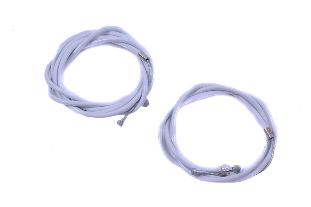 PAIR UNIVERSAL WHITE BIKE BRAKE CABLES 1x FRONT+1x REAR SUIT BMX,RACER,MTB,CYCLE