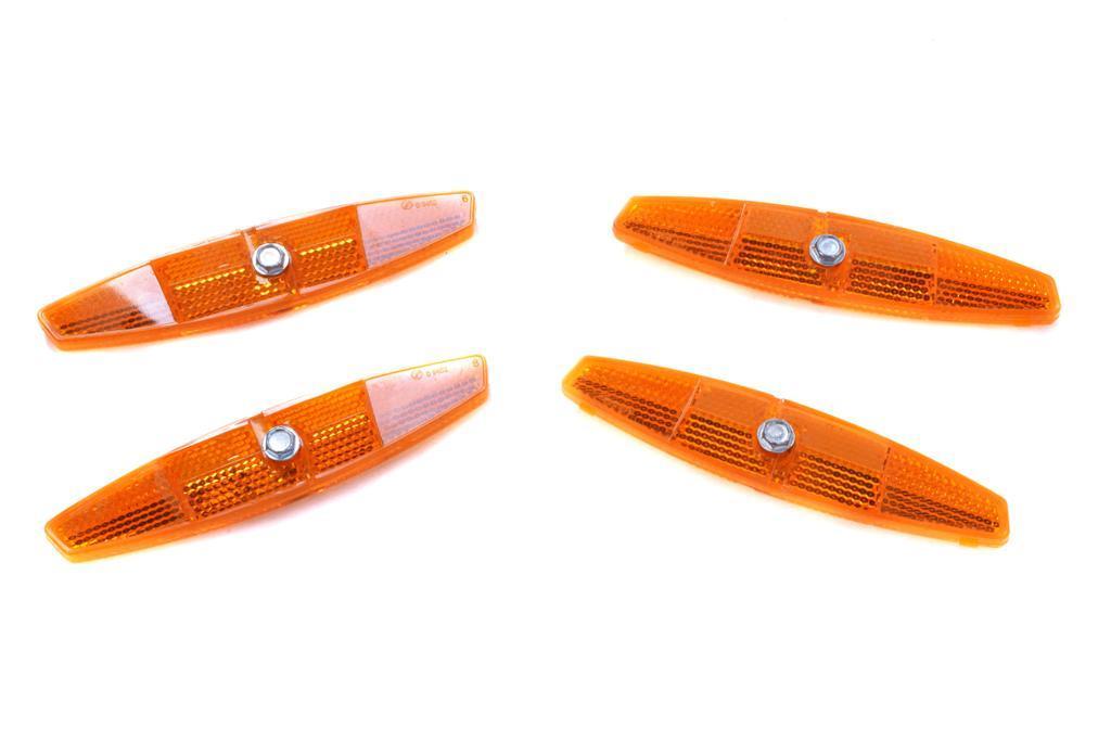 TWO PAIRS (4) BIKE WHEEL SPOKE SATELLITE WIDE ANGLE REFLECTORS ORANGE + FIXINGS