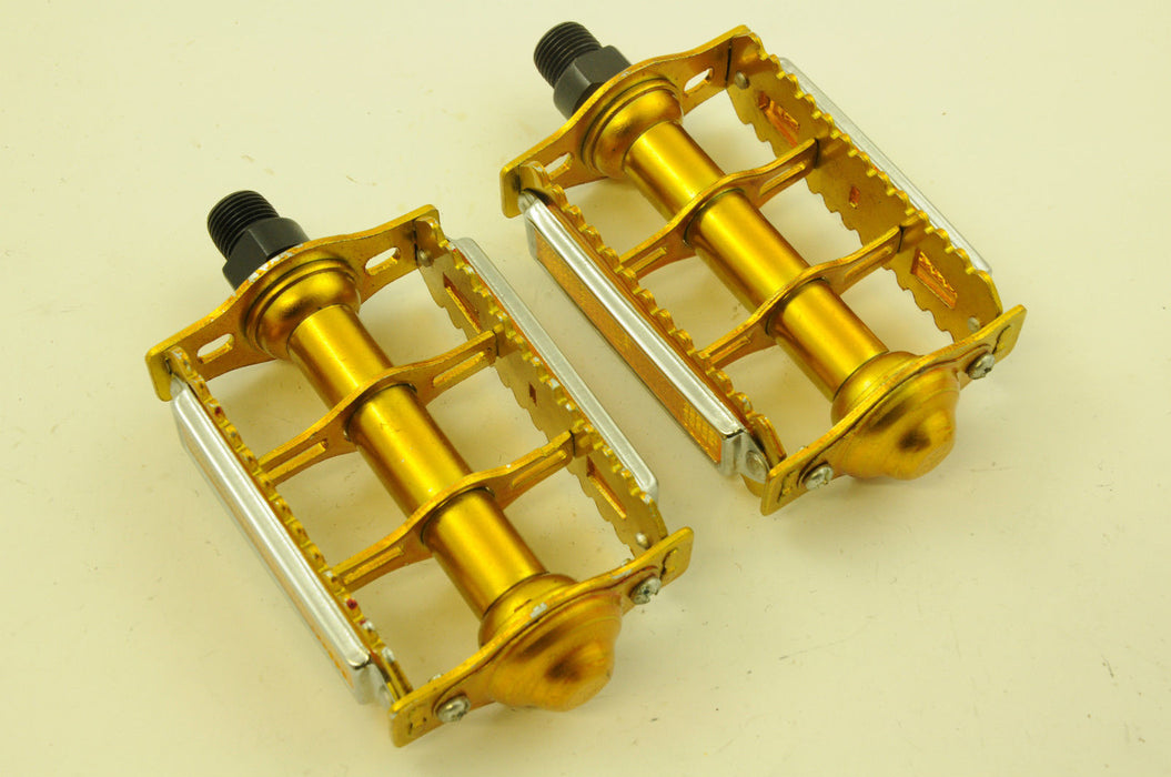 OLD SCHOOL BMX TTK PEDALS 9-16" GOLD FINISH RAT TRAP+ GREAT FOR MTB FIXIE RACER