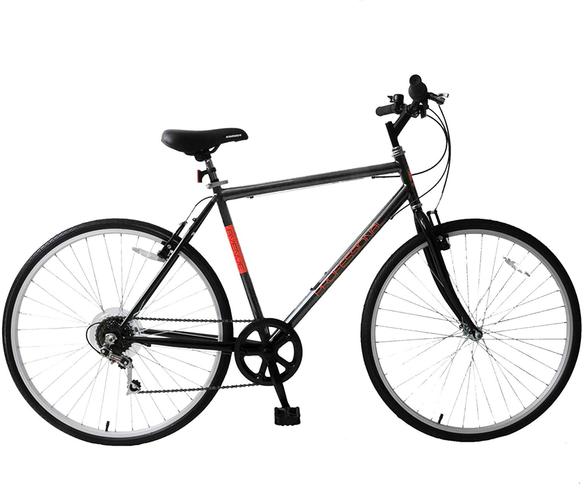 Bargain Price Mens Hybrid Trekking Bike Avenue 700c Wheel 21" Frame Touring Gents Bike 6 Speed Black With Red Decals