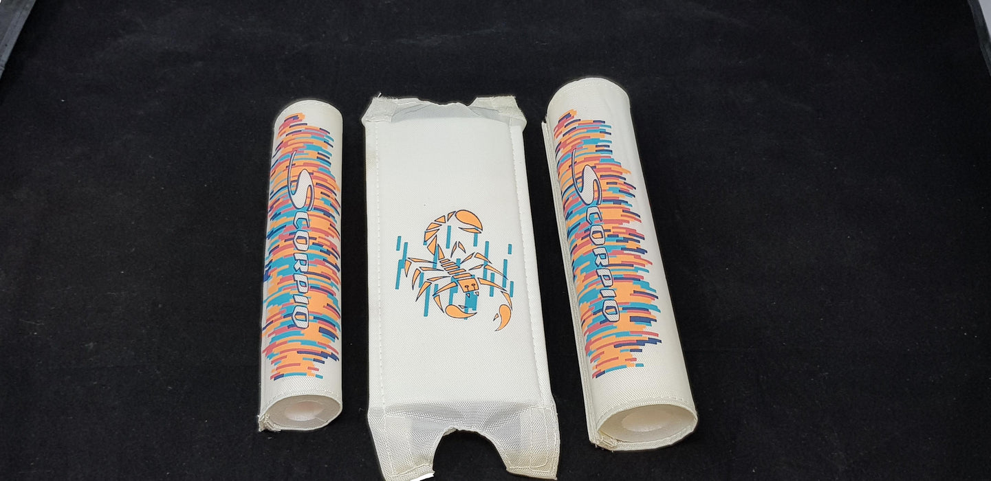 OLD SCHOOL BMX 3 PIECE "SCORPIO MAG” WHITE PAD SET NOS MADE IN 1980’s