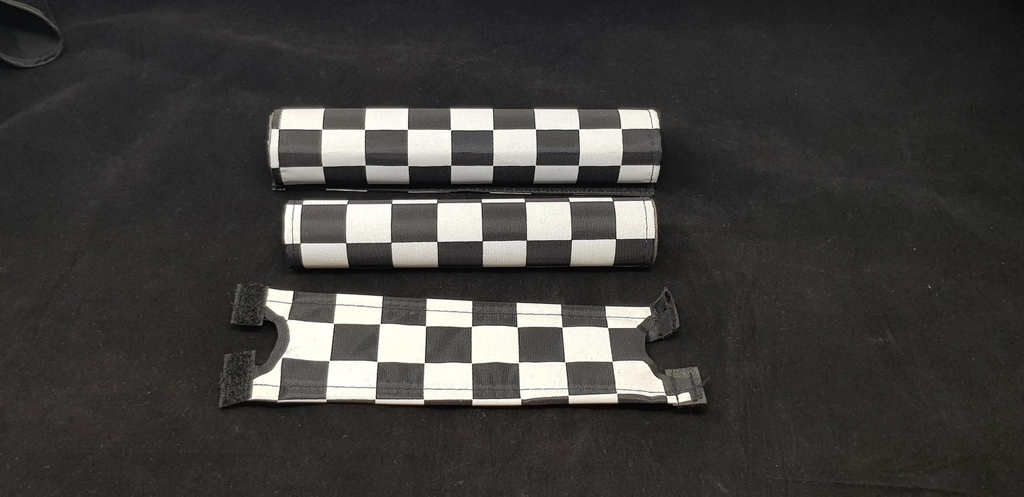 BMX BLACK & WHITE CHEQUERED PAD SET 3 PC FRAME,HANDLEBAR & STEM OLD SCHOOL BMX