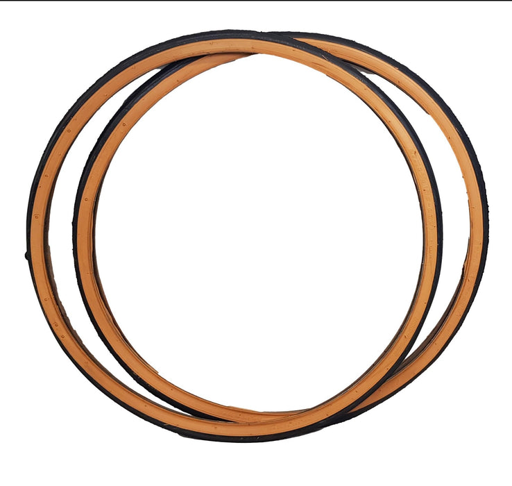 PAIR CLASSIC RACING TYRES 27 x 1 1-4 (32-630) TRADITIONAL ZIGZAG TREAD AMBERWALL