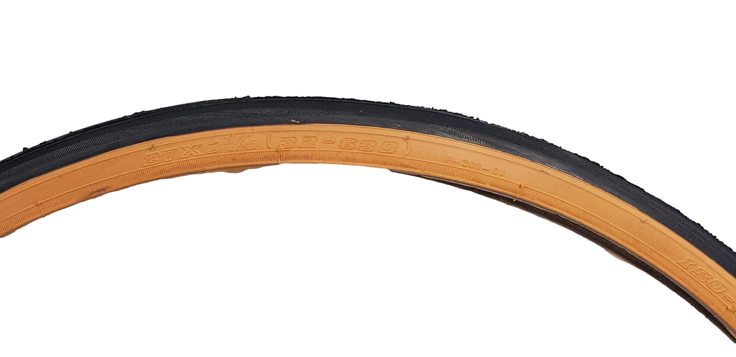 PAIR CLASSIC RACING TYRES 27 x 1 1-4 (32-630) TRADITIONAL ZIGZAG TREAD AMBERWALL