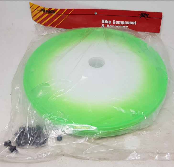 OLD SCHOOL BMX MODERN BMX 20" WHEEL FULL DISC COVER SET WHITE BRIGHT GREEN NOS