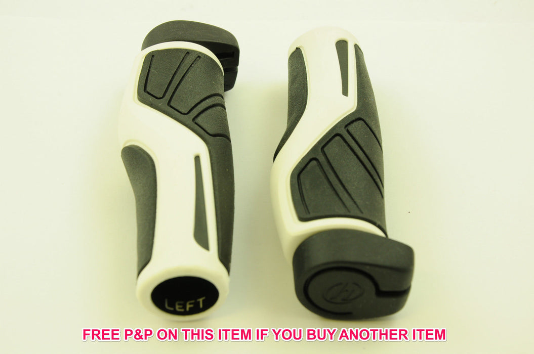 PAIR HERRMANS ADRENALIN LOCK ON BIKE HANDLEBAR GRIPS BLACK & WHITE SALE 70% OFF