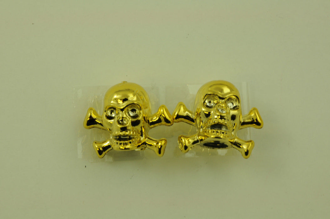 PAIR SKULL BIKE VALVE CAPS IDEAL PRESENT FOR BMX & ANY BIKE OWNER GOLD