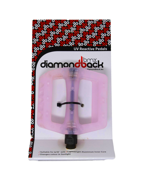 Diamondback 9-16" White - Pink UV Reactive BMX MTB Bike Pedals