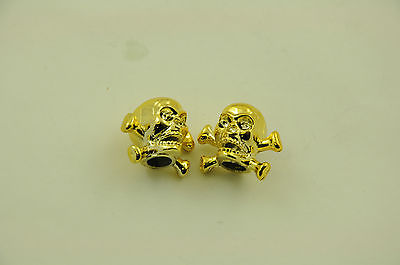 PAIR SKULL BIKE VALVE CAPS IDEAL PRESENT FOR BMX & ANY BIKE OWNER GOLD