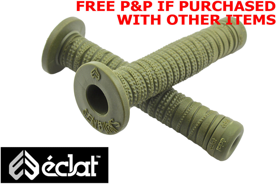 ECLAT SEAN BURNS SIGNATURE BMX HANDLEBAR GRIPS, SOFT KRATON RUBBER OLIVE GREEN