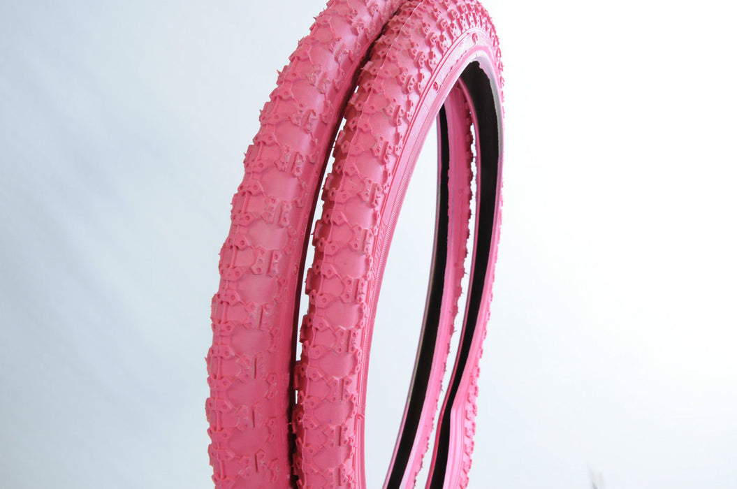 PAIR OLD SCHOOL BMX TYRES 20"x1.75 ALL PINK COMP III TYPE TREAD SUIT RALEIGH BUR