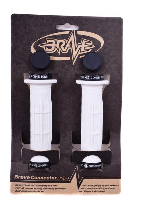 BRAVE CONNECTOR HANDLEBAR GRIPS DOUBLE LOCK-ON  RINGS 22.2mm WHITE- BLACK RINGS